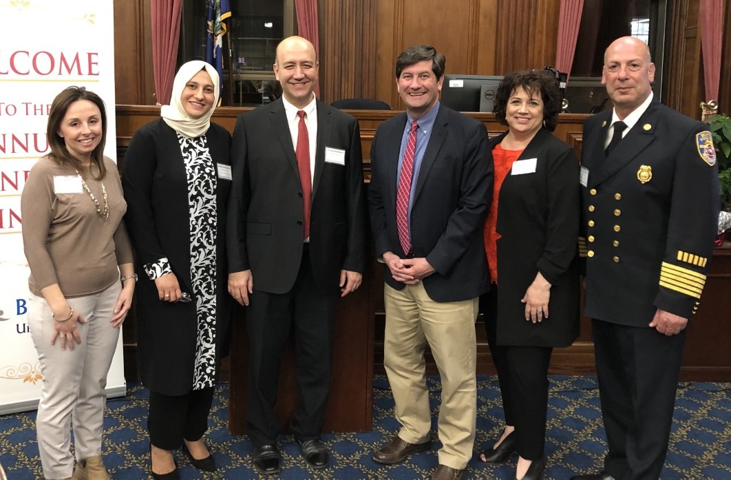 From L-R Jennifer Rizzo-Choi, Erie County Executive Mark Poloncarz, Denise Beehag, Fire Chief William Renaldo members of the Turkish Community/Buffalo Up who were hosts.